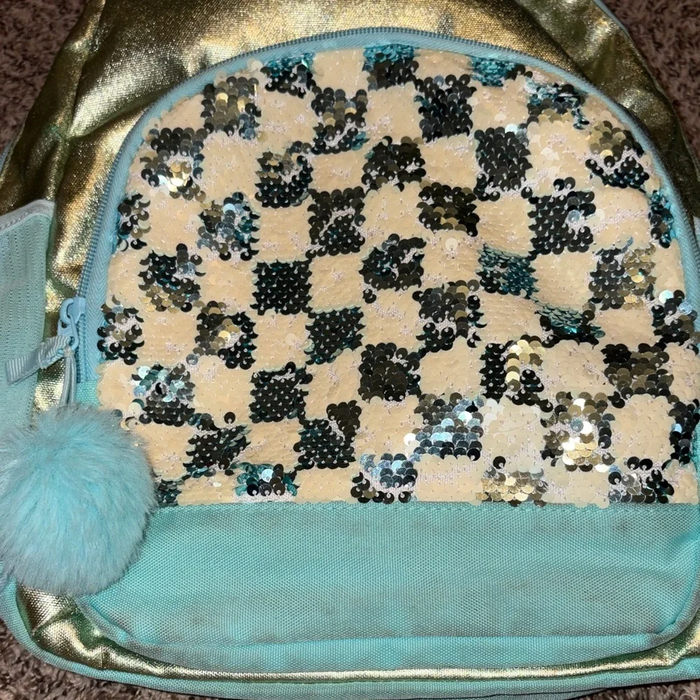 Cat & Jack Shimmering Teal and Gold Kids Backpack